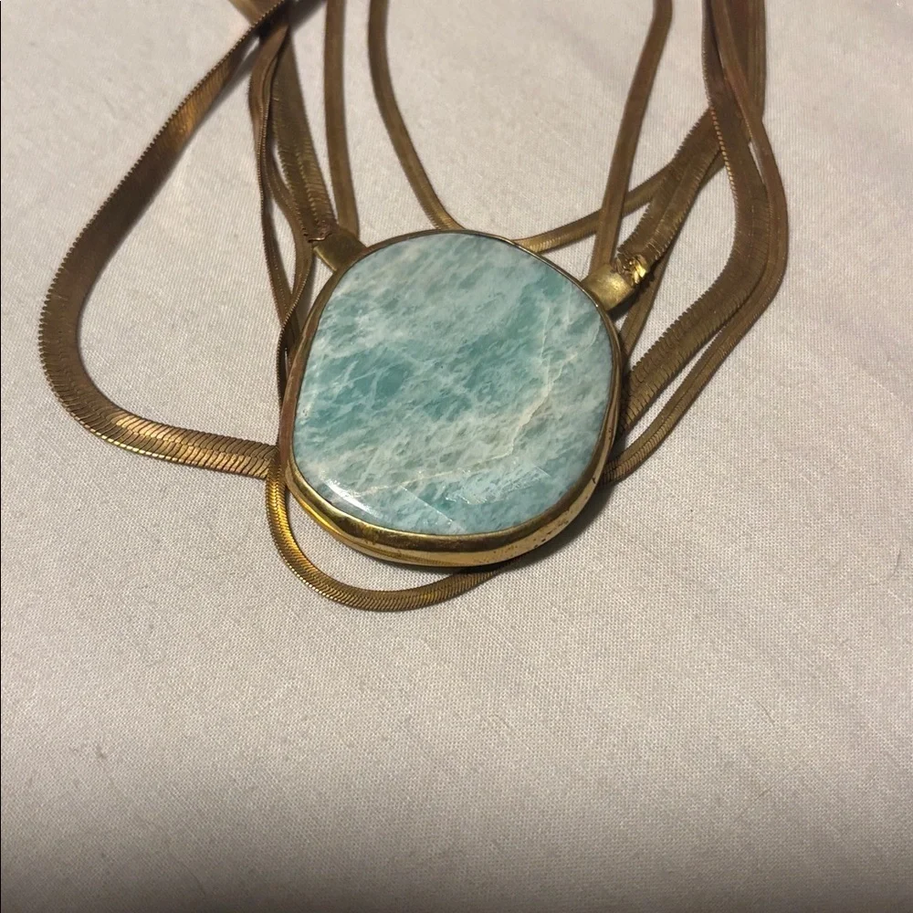 LENA BERNARD turquoise stone multi chain necklace